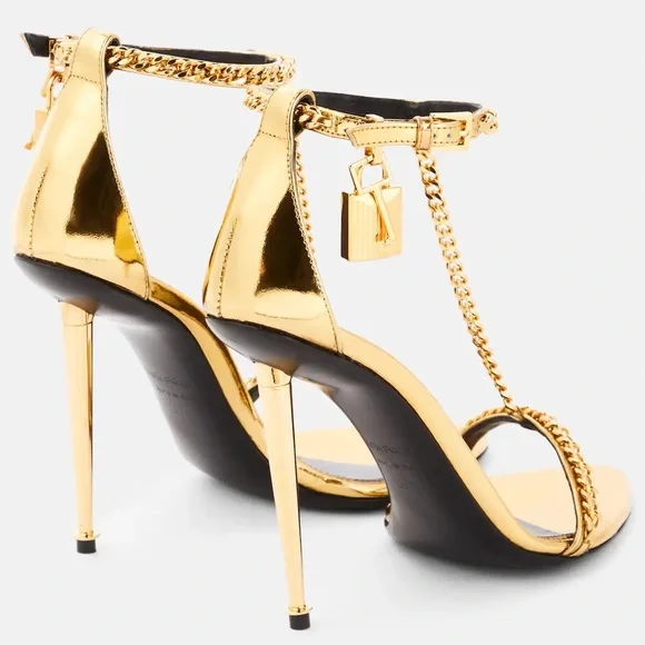 Tom Ford Mirror Padlock T-Strap chain leather sandals - Picture 3 of 5